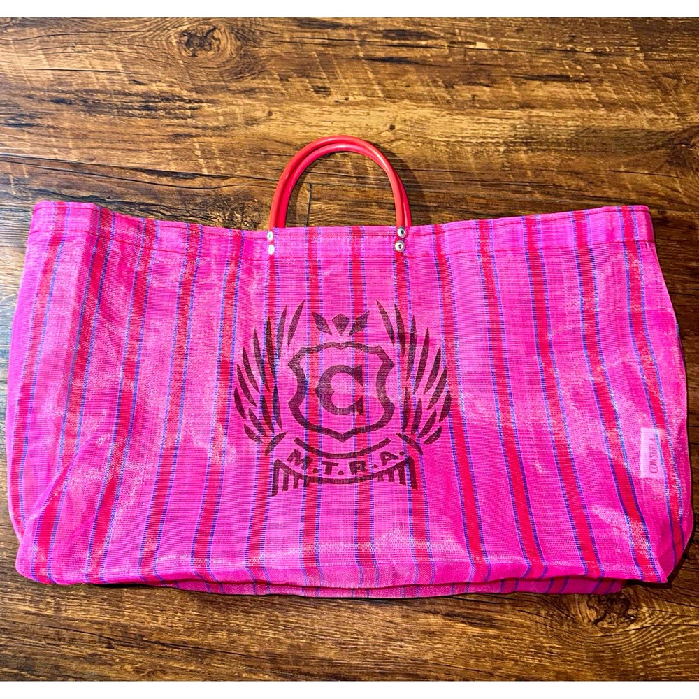 Consuela Pink Striped Reusable Shopping Tote Bag w/ Handles Large 17x11